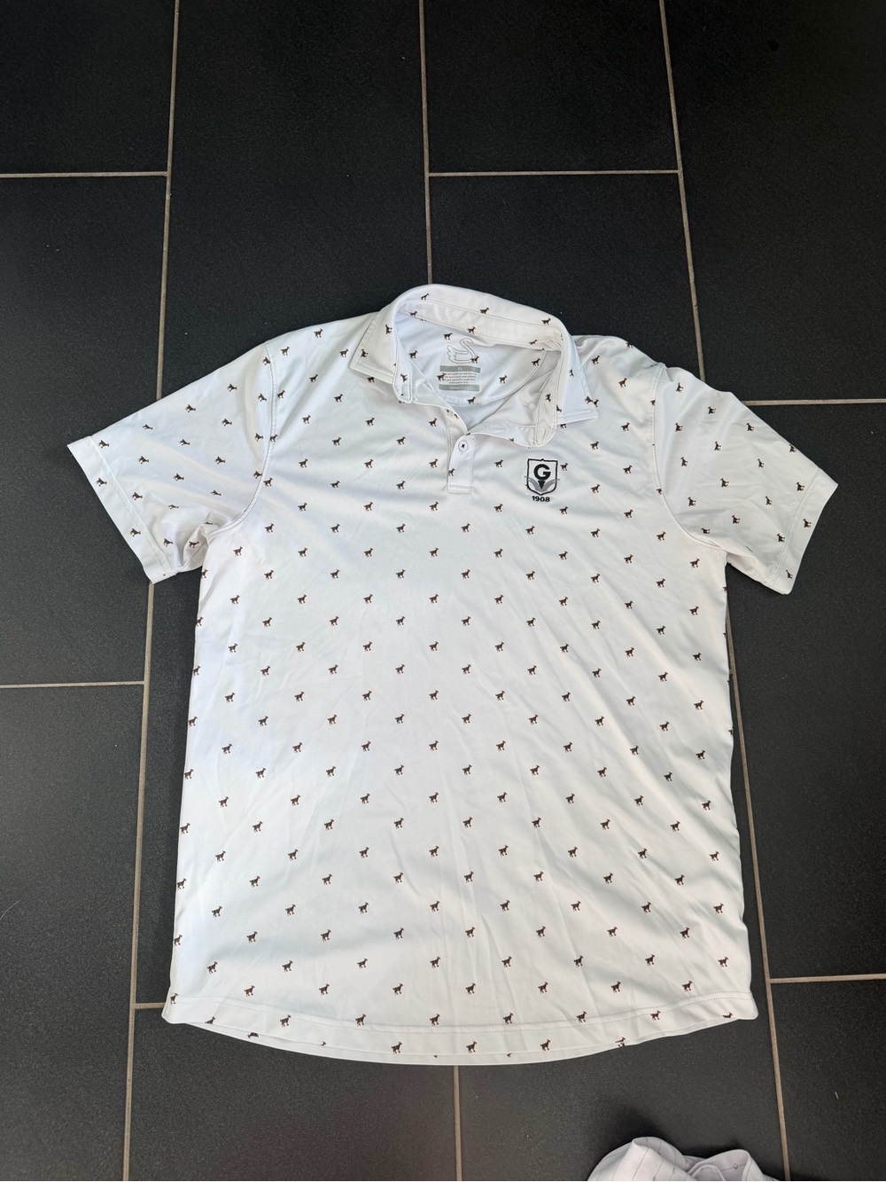 Swannies Big Cat Golf Polo Men’s XL White Tiger Print G 1908 Performance
